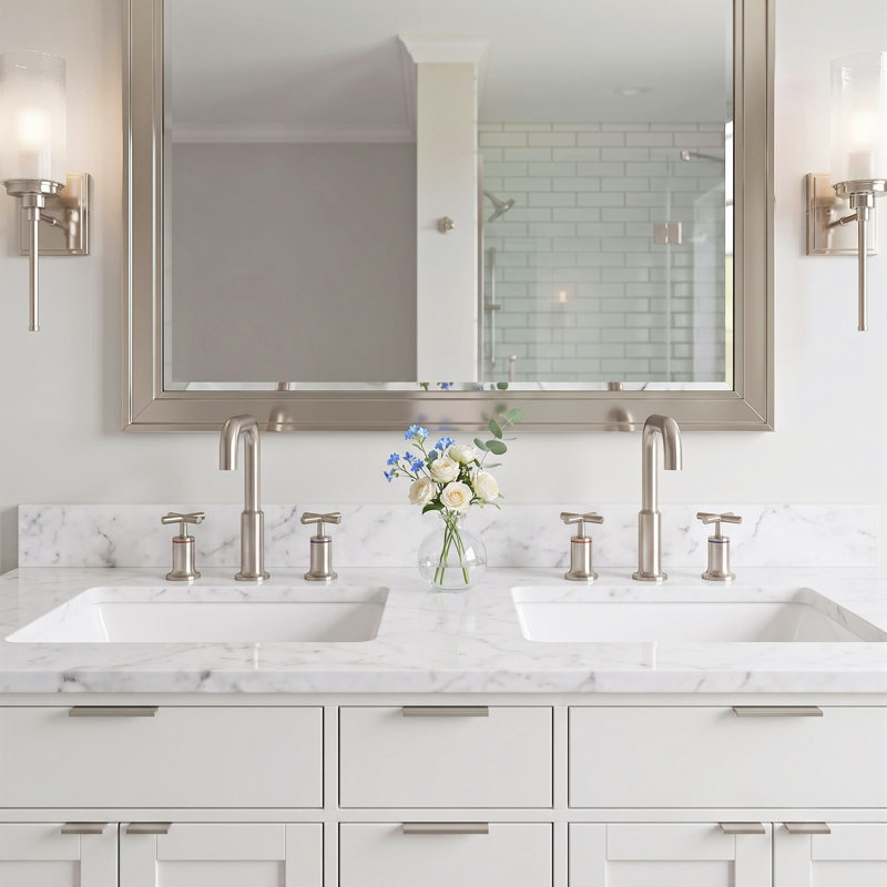 Robinet de lavabo de salle de bain espacé en laiton massif 8 "à deux poignées Primast, Brushed Nickel