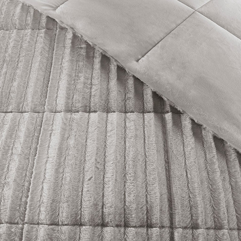 Full/Queen Faux Fur Comforter - Grey, , Energizing Sleep With Shams Mini , Grey Matching, Gray