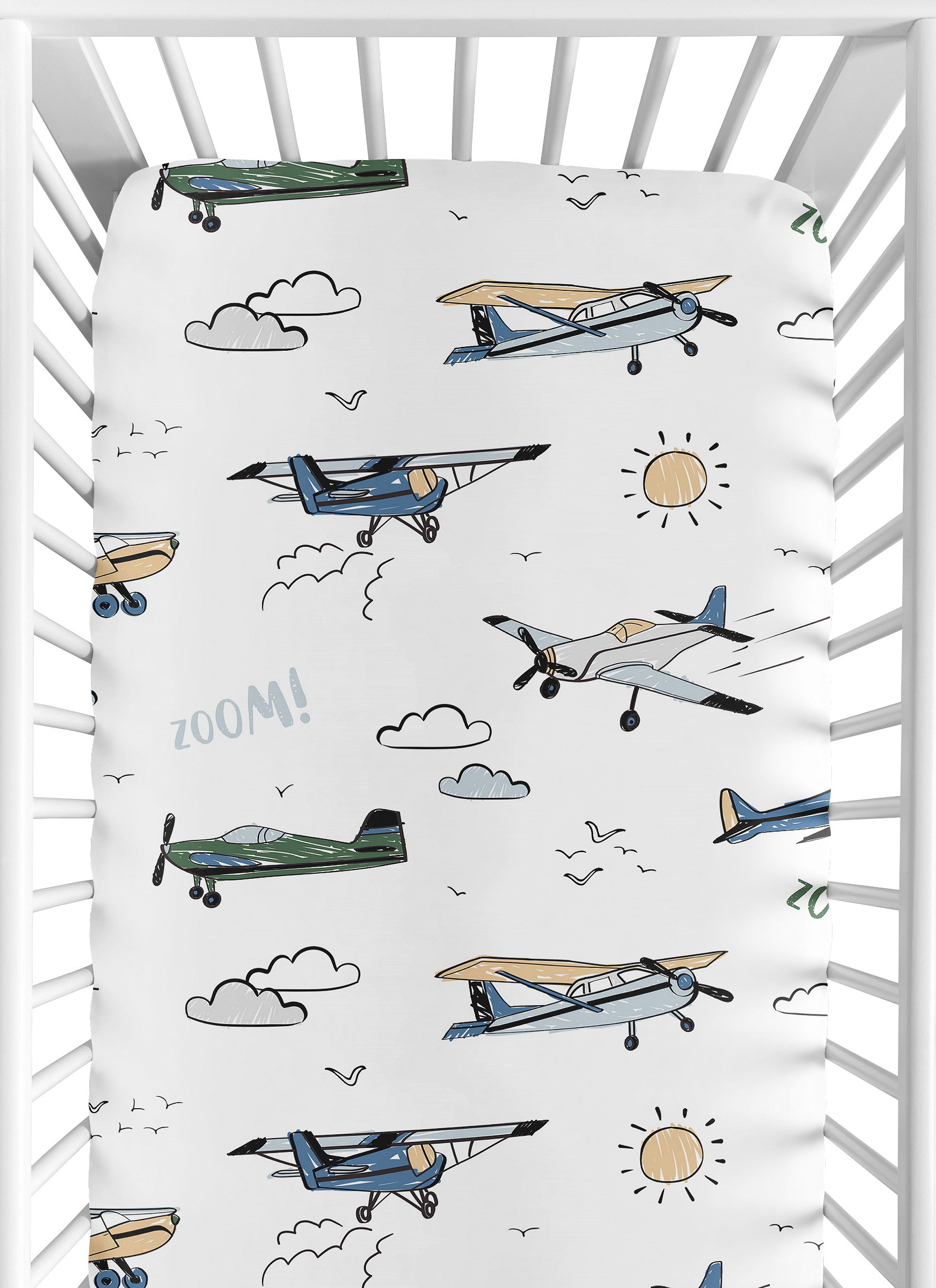 Sweet Jojo Designs Airplane Green and Blue Pack Fitted Crib