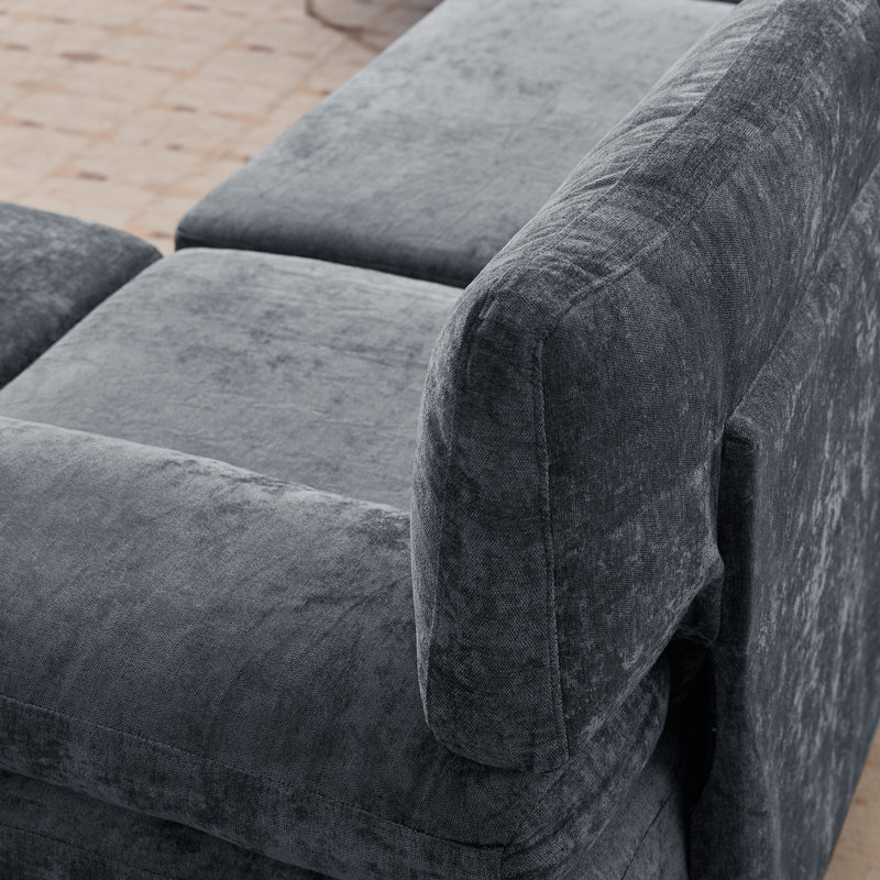 4-Piece 92.1"W Modular Sofa Sectional With Ottoman, Gray