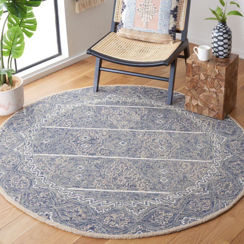 Deyoung Hand Tufted Wool Geometric Rug, Round 6'