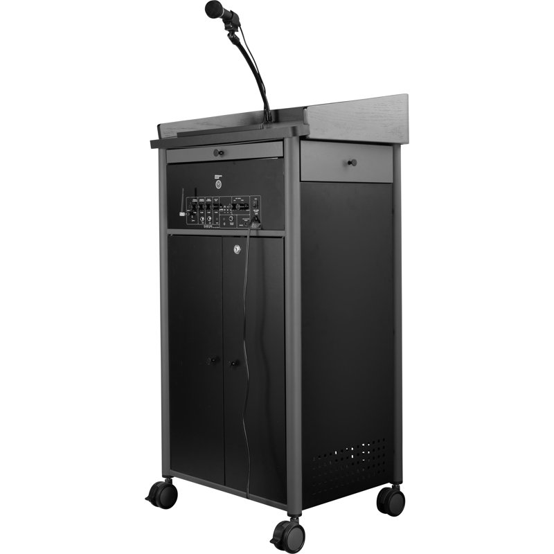 Charcoal and Black Steel Multimedia Lectern with Sound System