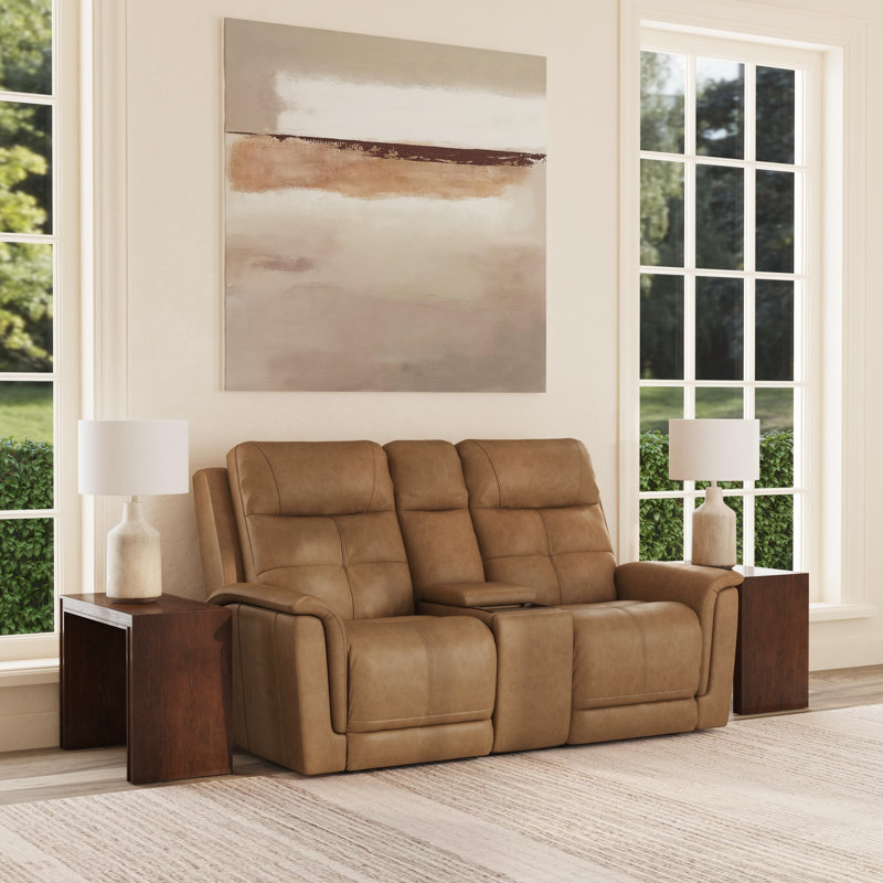 Ranger Power Reclining Loveseat With Console, Power Headrests, Lumbar, Heat, Massage, Brown