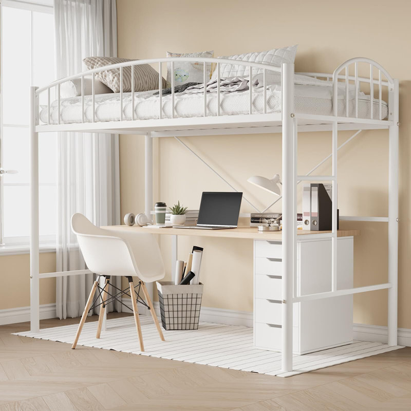 Lit mezzanine simple avec échelle et garde-corps arqué, Blanc