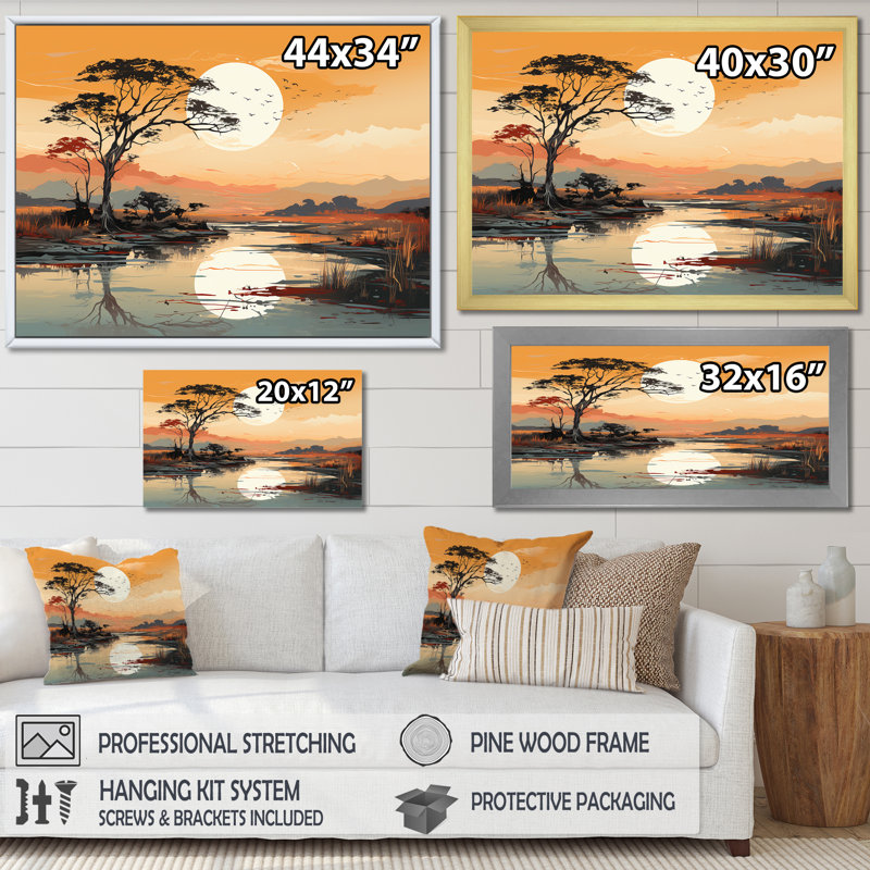 «Afrique Minimalisme», impression sur toile, H 24 po x l 32 po x P 1 po, Cadre flottant noir
