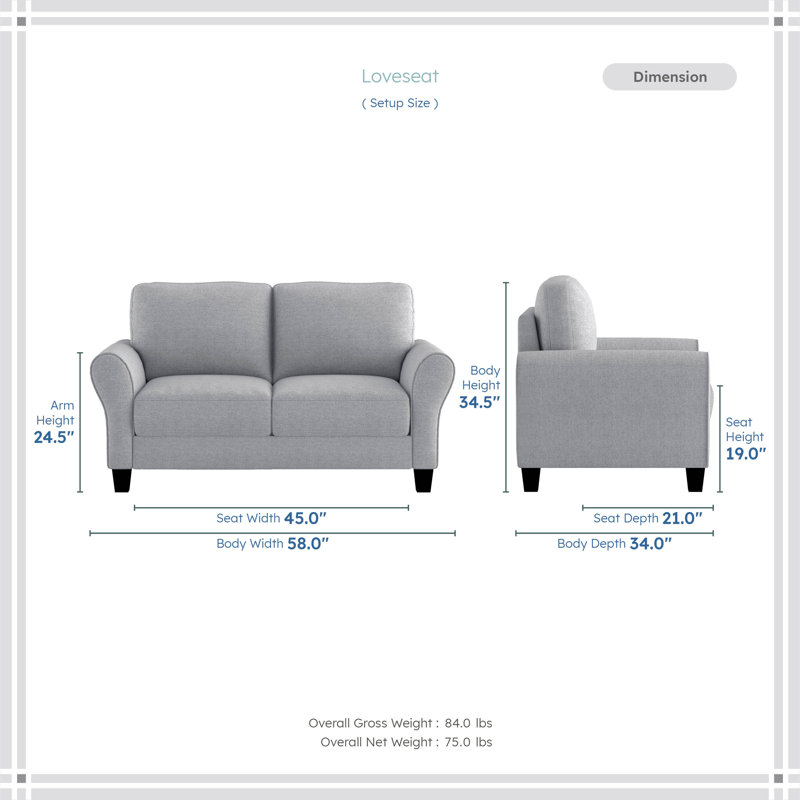 Lawrenceburg 58" Modern Transitional Chenille Loveseat with Durable Solid Wood Frame, Supportive Pocket Coils and Sturdy Exposed Feet