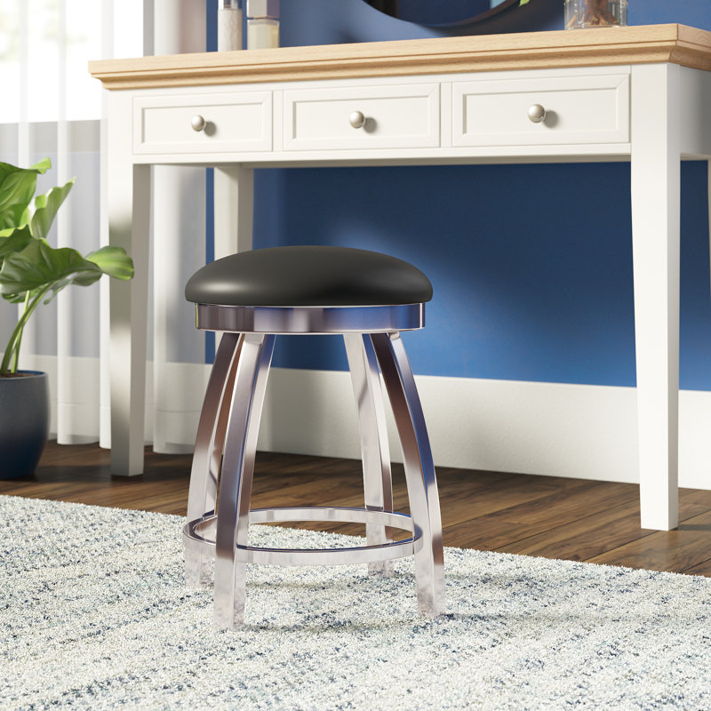 802 Misha Swivel Vanity Stool with Upholstered Seat, Vinyl-Rein Bay, Pewter