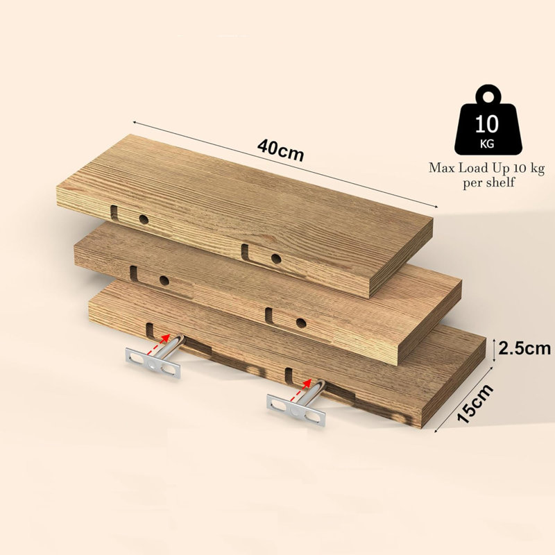 Floating Shelf, 2.5cm H x 40cm W x 15cm D, Brown