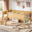 Lit mezzanine avec garde-corps longs, lit mezzanine bas en bois massif avec échelles et tablette à côté, forme chic et conception à profil bas-1932767808-1932767811