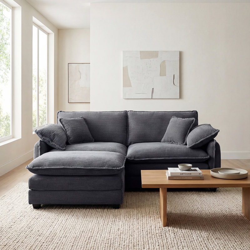 Sofa, L Shape Sofa, Corduroy Sofa, Gray
