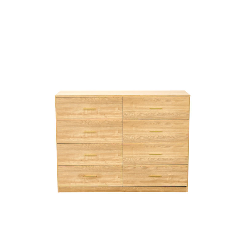 Commode 8 tiroirs avec poignées dorées, coffre de rangement en bois d'ingénierie pour l'organisation de la chambre à coucher