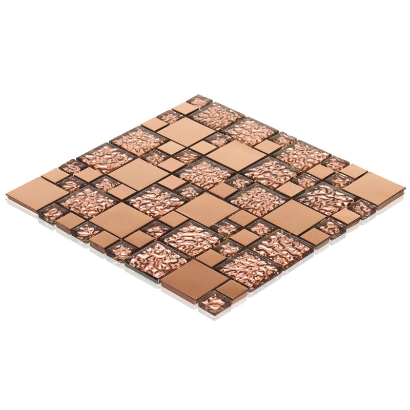Copper Color Metal With Textured Glass Mosaic Sheet Tile By Modket