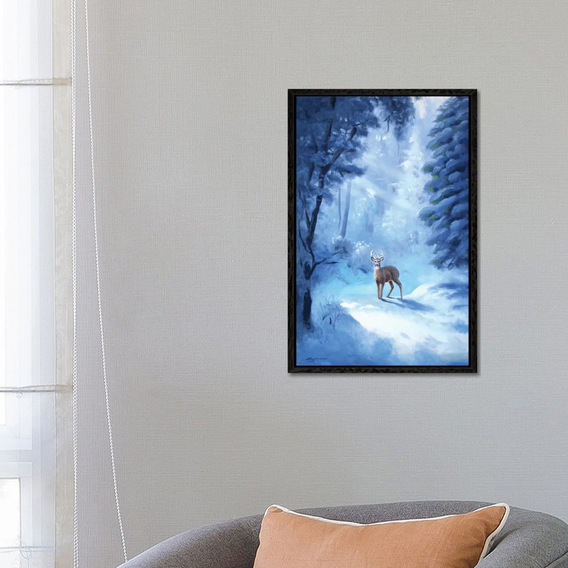 Buck In Snow by D. "Rusty" Rust - Gallery-Wrapped Canvas Giclée on Canvas, Black Floater Framed, 66.04 cm H x 45.72 cm W
