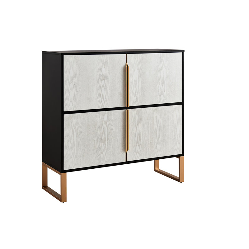 Armoire 42 po avec 4 portes, poignées en métal, pour la cuisine, la salle à manger, le salon, la base polyvalente blanche et noire