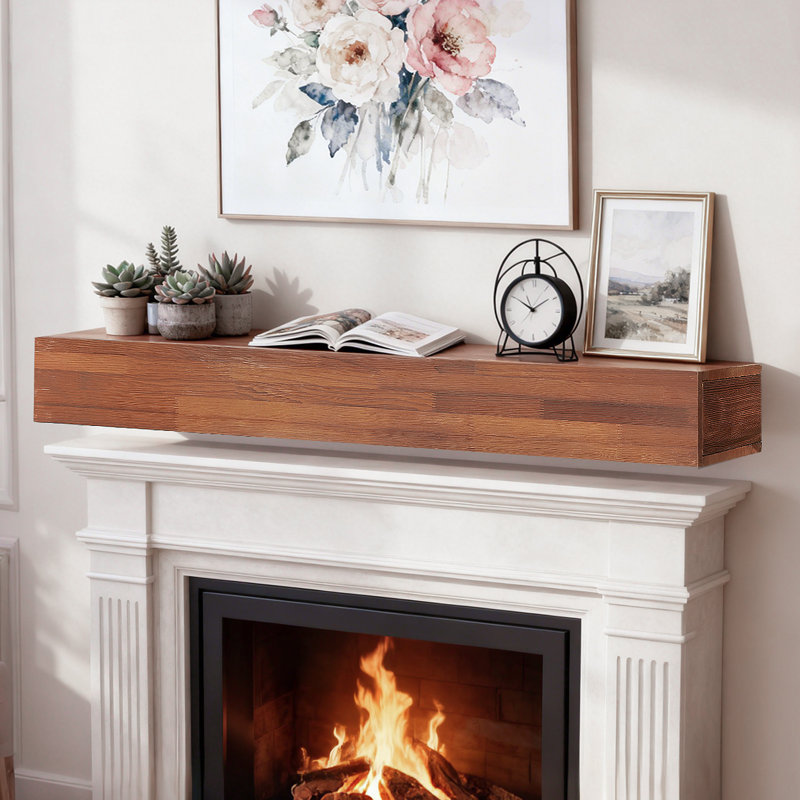72" Solid Wood Fireplace Mantel, Floating Shelves, 72", Brown