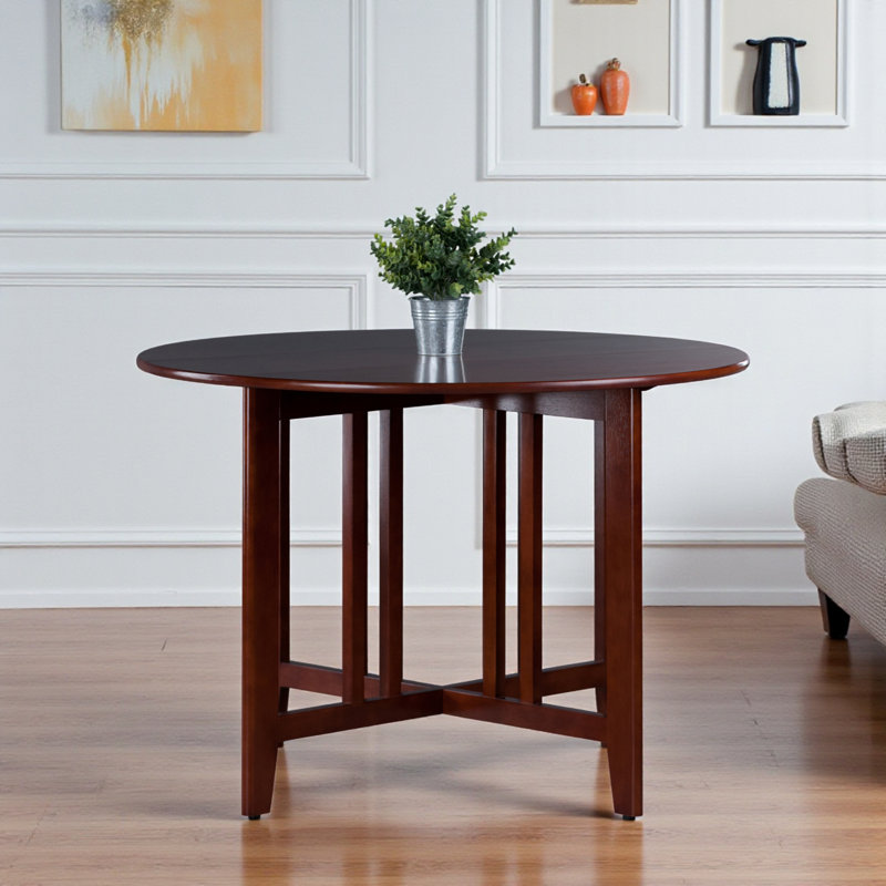 Chiang Dining Table with Drop Leaf in Walnut Brown Finish, 29.4" H X 41.9" W X 41.9" D