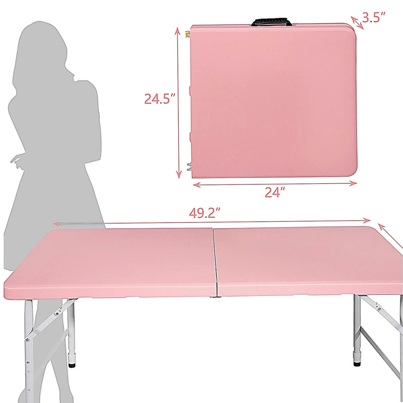 Table pliante portative rose 4 pieds pour un maximum de 135 kg pour l'intérieur et l'extérieur, Rose