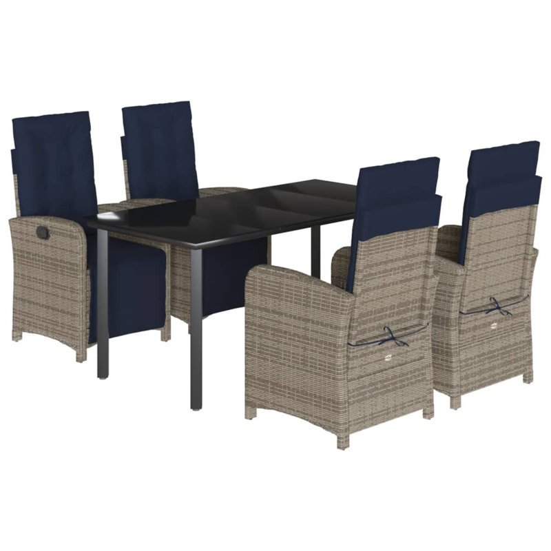Table rectangulaire 5 pièces Vidaxl, Marine, Gris,  H 29,1 po x l 63 po x P 31,5 po