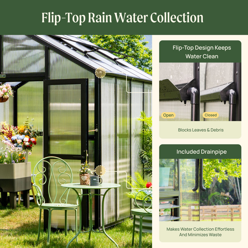 Victorian 8.5ft Wide Outdoor Metal Polycarbonate Greenhouse, 8.5'D