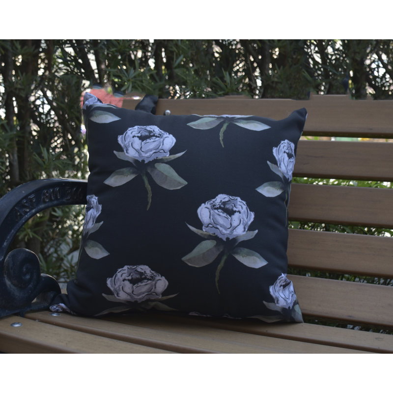 Housse et insert de coussin extérieur carré Fickle Florals Bunch, Noir, 16 po x 16 po