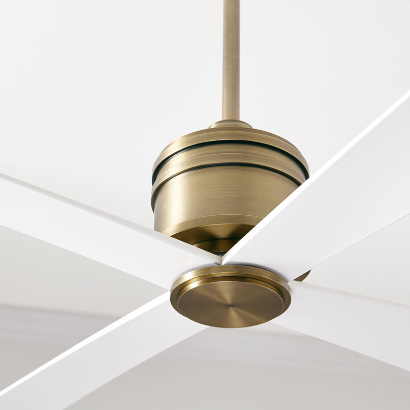 Launceton Downrod Ceiling Fan, Hand-Rubbed Antique Brass/Matte White