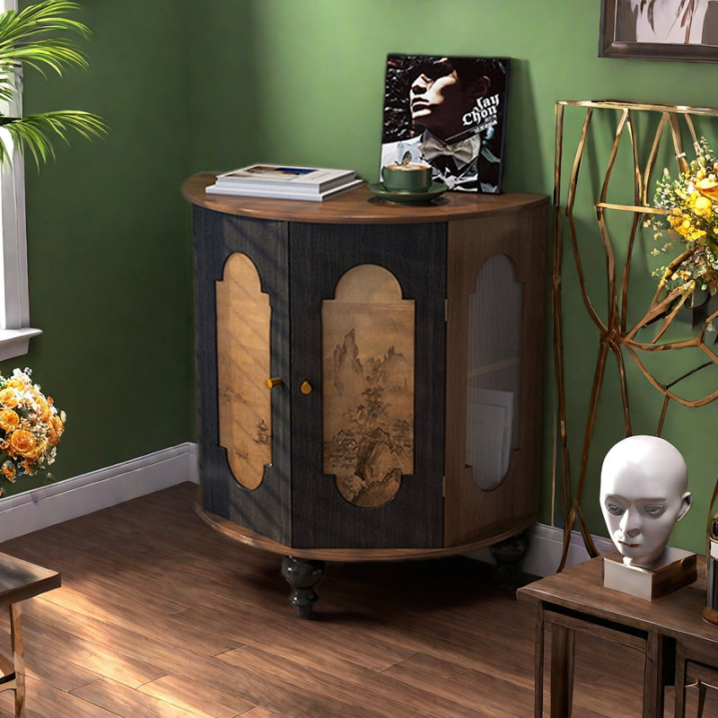 Élégante armoire d'appoint semi-circulaire en bois massif