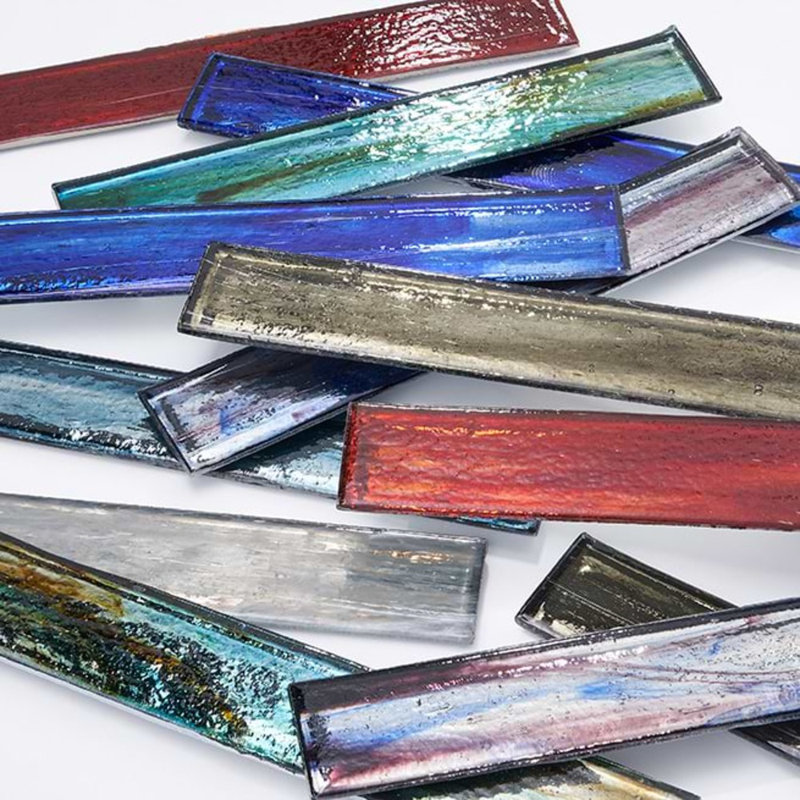 Komorebi 2x12 Brick Polished Glass Subway Tile, Rainforest Dew
