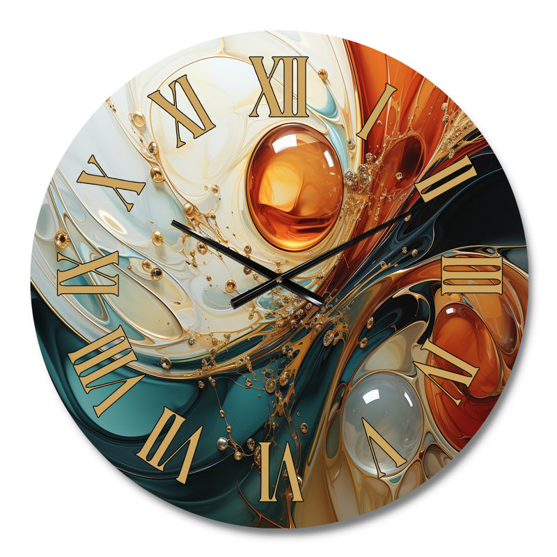 Horloge murale orange et émeraude en marbre IV, Médium
