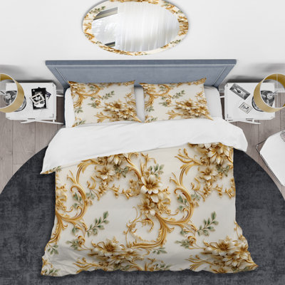 Design Art Vintage Ornamental Frames Victorian Pattern Iii Duvet Cover Set In Gold