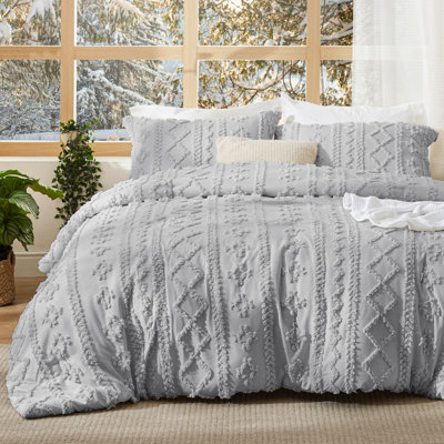 Ensemble d'édredon en microfibre touffeté brodé toutes saisons (ensemble de 3)