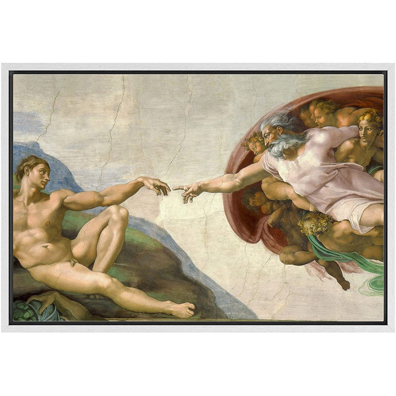 La création d'Adam de Michel-Ange - peinture sur toile, L 16 po x H 24 po, Blanc