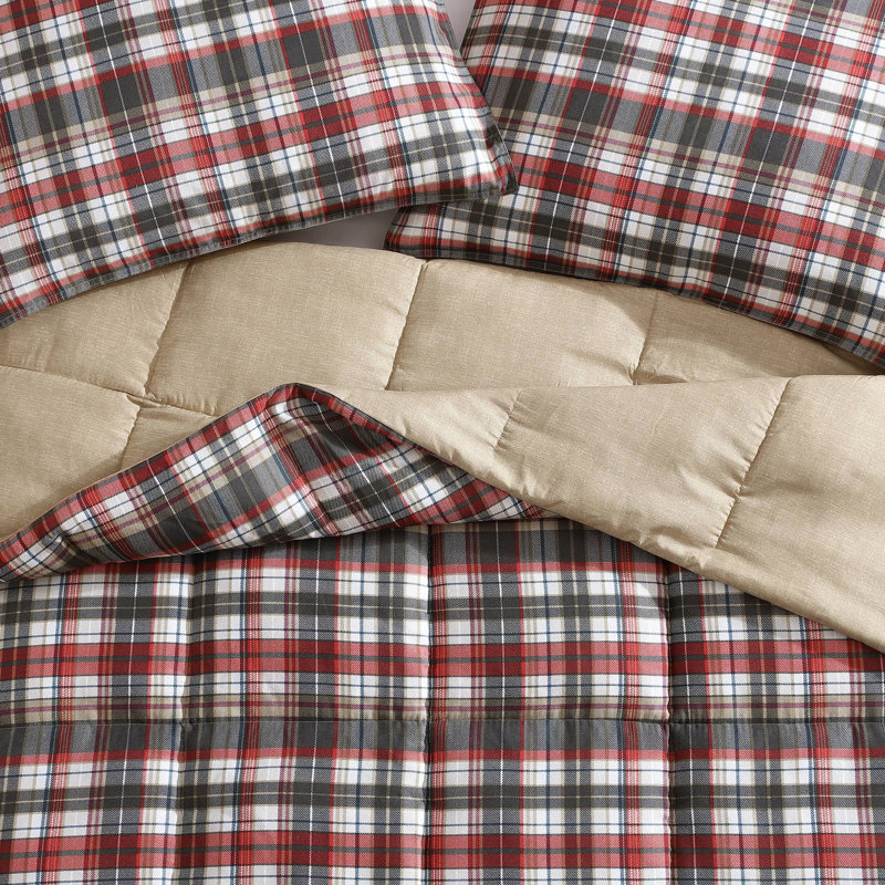 Astoria Red and Slate Plaid Cotton Comforter Set