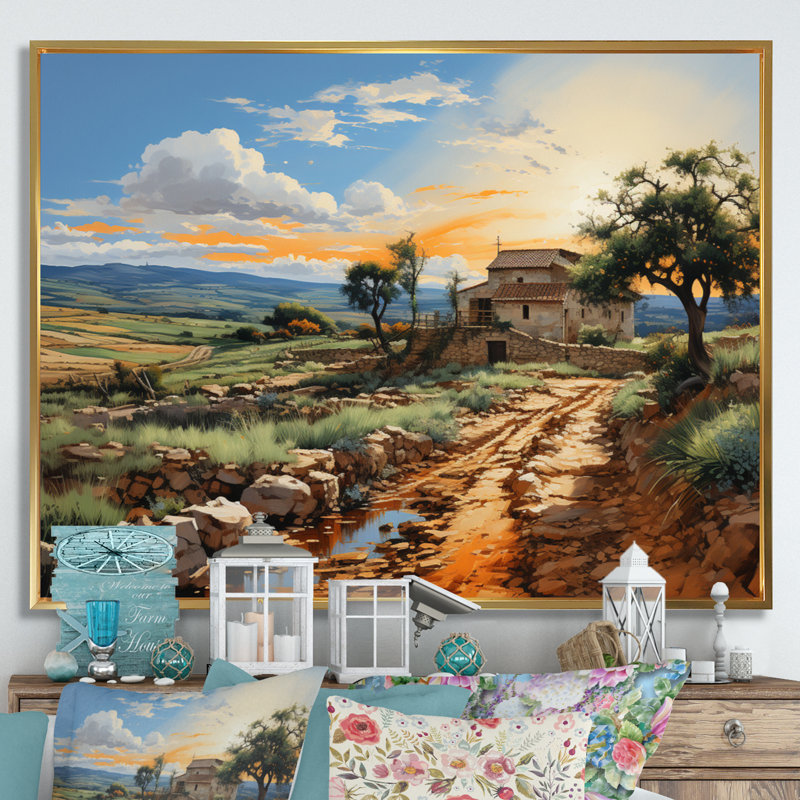 Italie, campagne sicilienne I sur impression sur toile, H 12 po x l 20 po x P 1 po, Cadre flottant doré