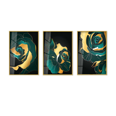 Elegant Decorative Tempered Glass Painting (Set of 3), 11.8 x 15.7 inches | 100% Tempered Glass (Thickness: 0.16 inches) with Sturdy Aluminium Frame | Perfect for Home Decor, Modern Art Display