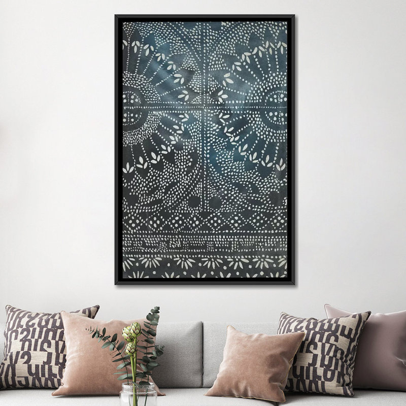 « indigo voyage i », impression sur toile, H 26 po x l 18 po x P 1,5 po, Toile avec cadre noir, Pas de tapis