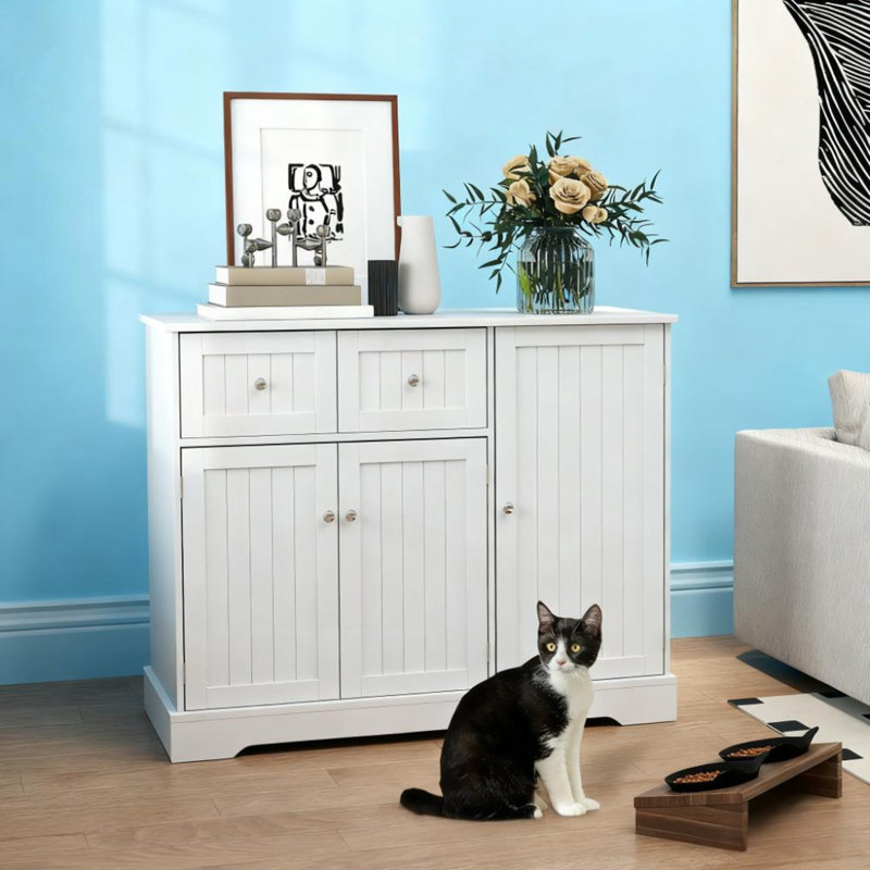 Enceinte de litière pour chat avec tiroirs et tablettes réglables (39,2 po)