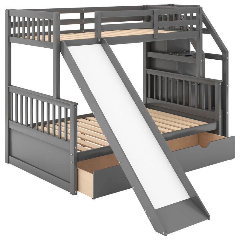Lit superposé simple au-dessus d'un lit double multifonctionnel - avec espaces de rangement, glissade sécuritaire et rangement de tiroir avec mains courantes. Stable. Tiroirs peu encombrants, tiroirs, dix espaces tampons