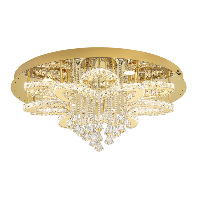 W32 Modern Crystal Chandelier Crystal Flush Mount LED Ceiling Light Fixture for Living Room Foyer Dining Room Hallway Dimmable 2700k 4500k 6000k