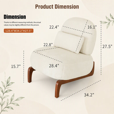 Mignon fauteuil d'appoint avec pieds en bois massif, fauteuil de salon avec coussin en tissu doux, fauteuil de chambre confortable, fauteuil de lecture confortable sans accoudoirs pour appartement, salle d'attente, balcon, ensemble de 2