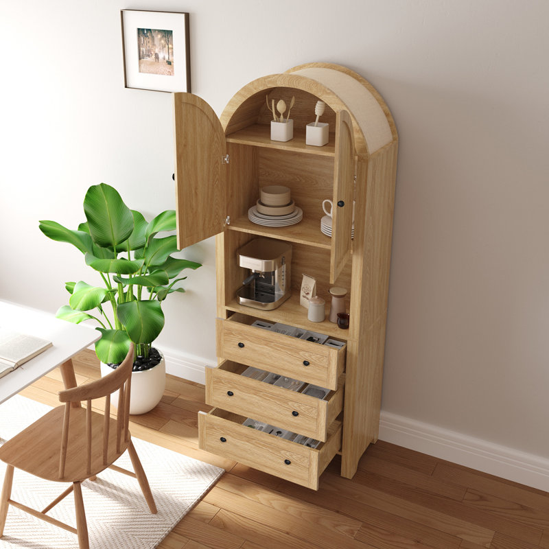Armoire de rangement arquée Evana, Noir, Naturel