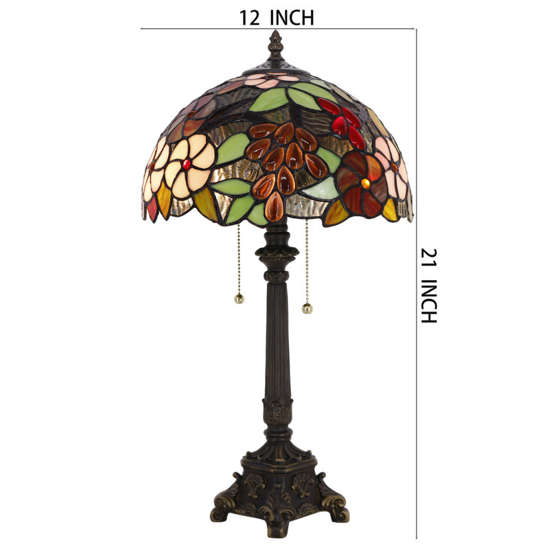 Lampe de table Tiffany Lampe de table vitrail de style raisin mauve 12 x 12 x 21 pouces avec base en résine pour salon
