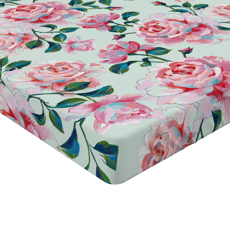 Drap-housse Ambesonne, Drap-housse pour lit simple TG, Vert forêt, rose pastel / floral