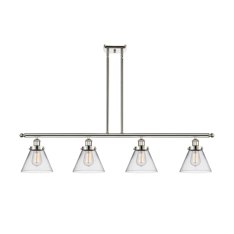Luminaire pour îlot 4 lumières Cone, Ampoule non incluse, Nickel poli, Clair