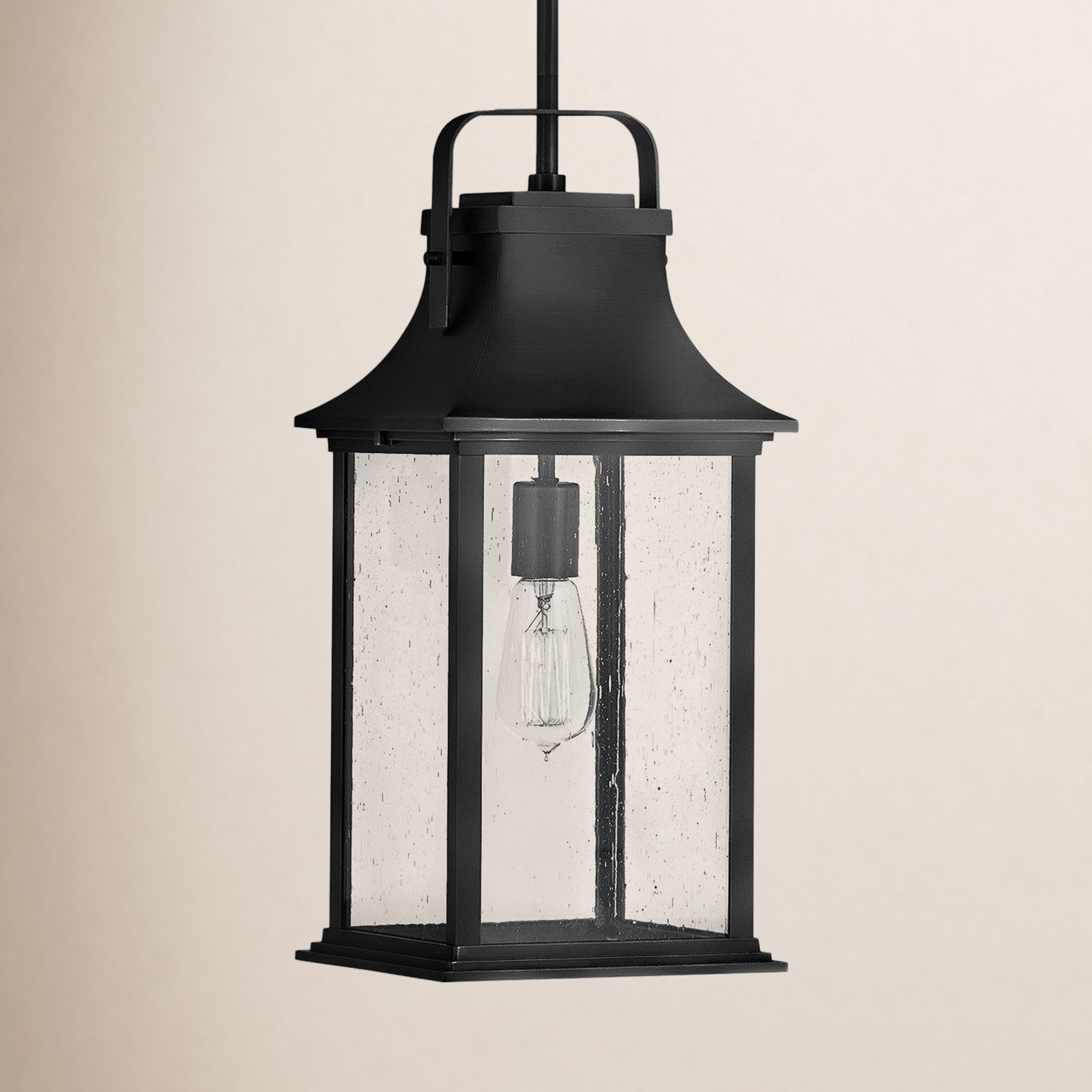 Sereia Seeded Outdoor Hanging Lantern, Black