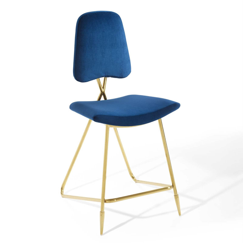Modway Ponder Performance Velvet Bar Stool, Navy, Counter Stool (24.5" Seat Height)
