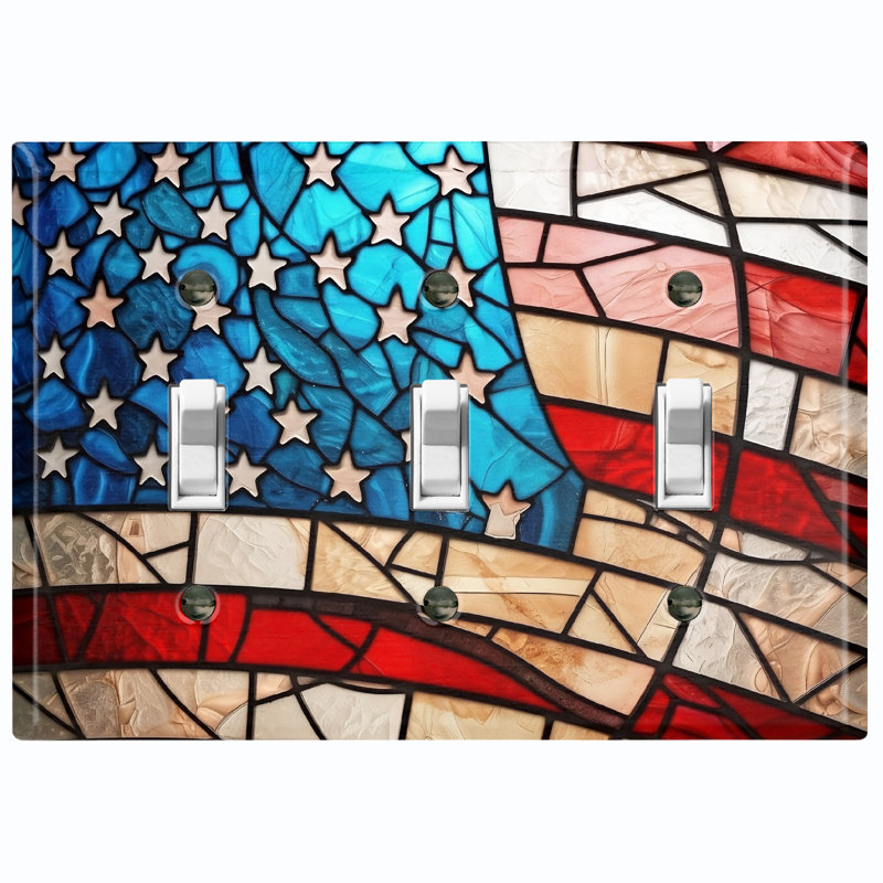 Plaque murale standard avec interrupteur à bascule à 3 panneaux à imprimé drapeau des États-Unis