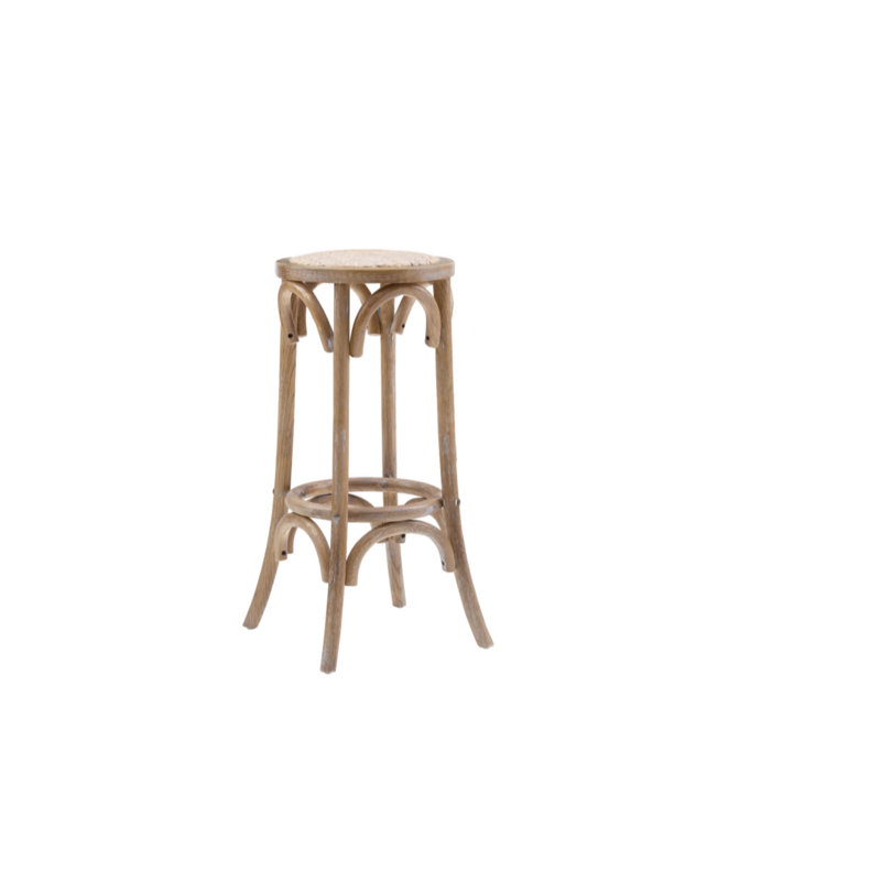 Ariyah Elm Wood and Rattan Woven Seat 24" Backless Stool