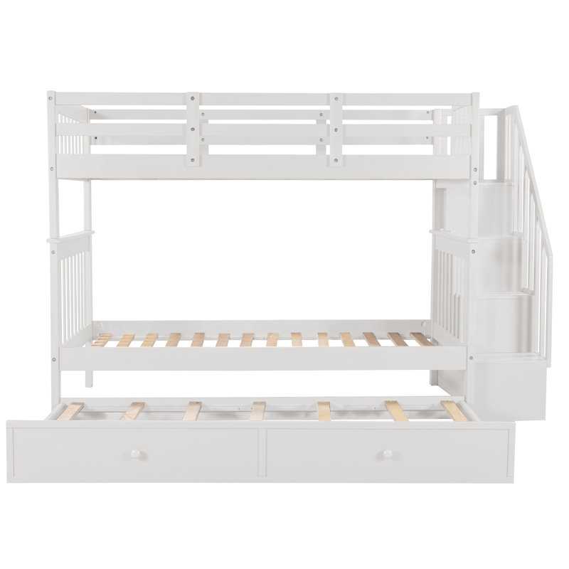 Lit superposé d'escalier avec lit gigogne simple, rangement et garde-corps pour chambre à coucher, dortoir, Blanc
