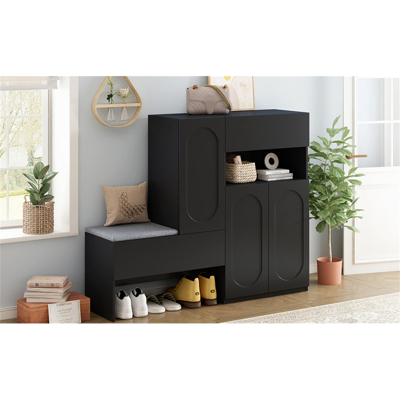 Elegant 2-In-1 Shoe Cabinets With Soft Cushion, Black