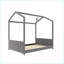 Structure de lit pleine grandeur en velours de pin avec toit de maisonnette - sans sommier, gris